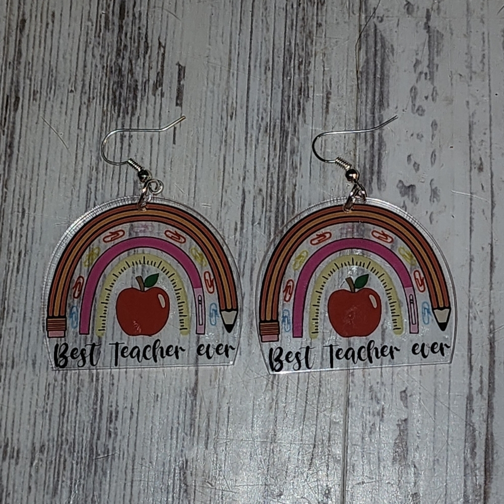 Best Teacher Ever Acrylic Drop Earrings - Picture 1 of 1